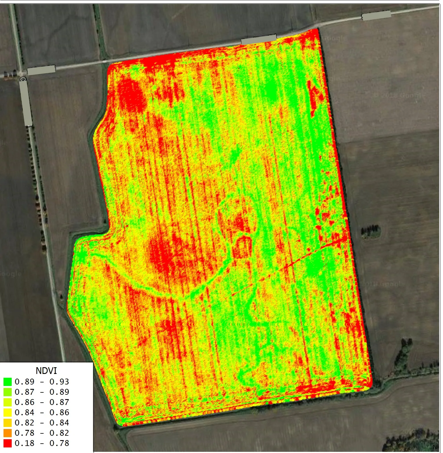 NDVI map derived from multispectral drone capture